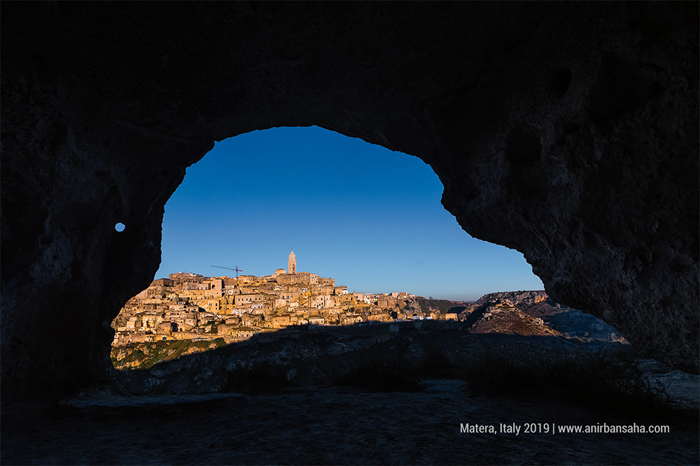 matera, cave view, city from cave.