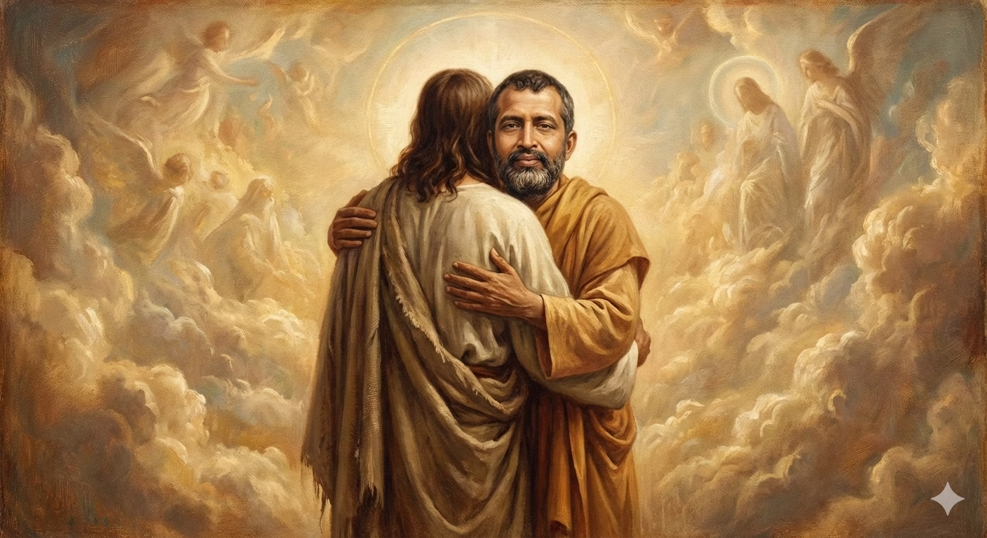 Ramakrishna embracing jesus christ.